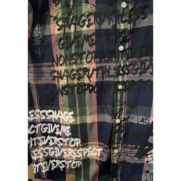 ATTITUDE PLAID Graffiti Print Plaid Button Down Shirt Men's 2XL - Picture 5 of 14